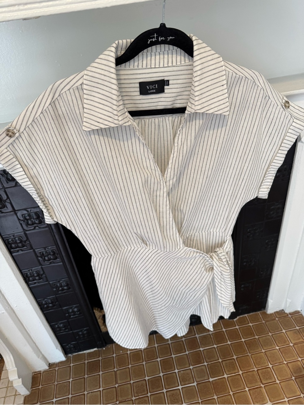 VICI Cream and Black Striped Wrap Romper